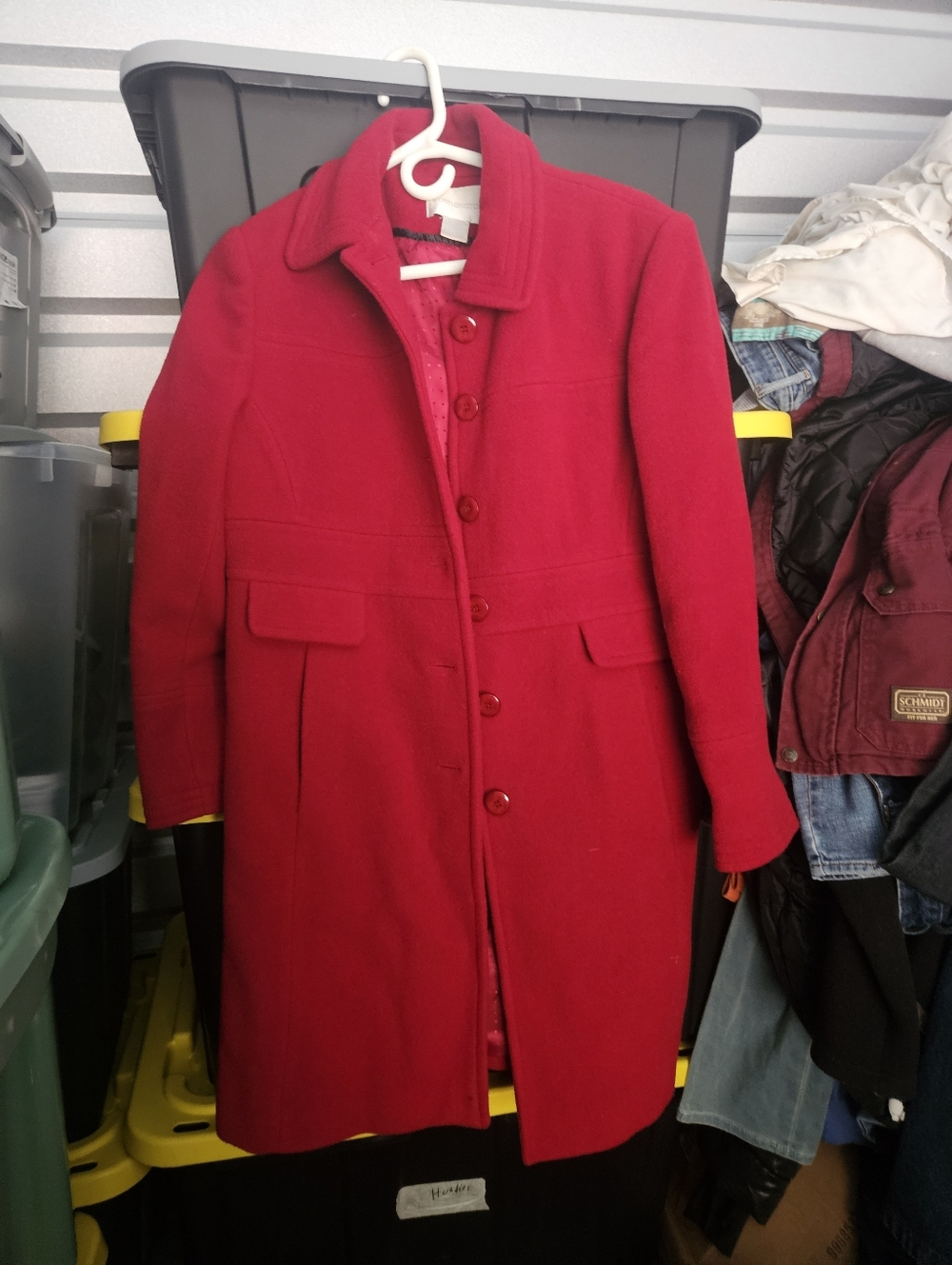 Worthington Petite Size Medium 80% Wool Red Mid-Length Pea Coat Double Breasted